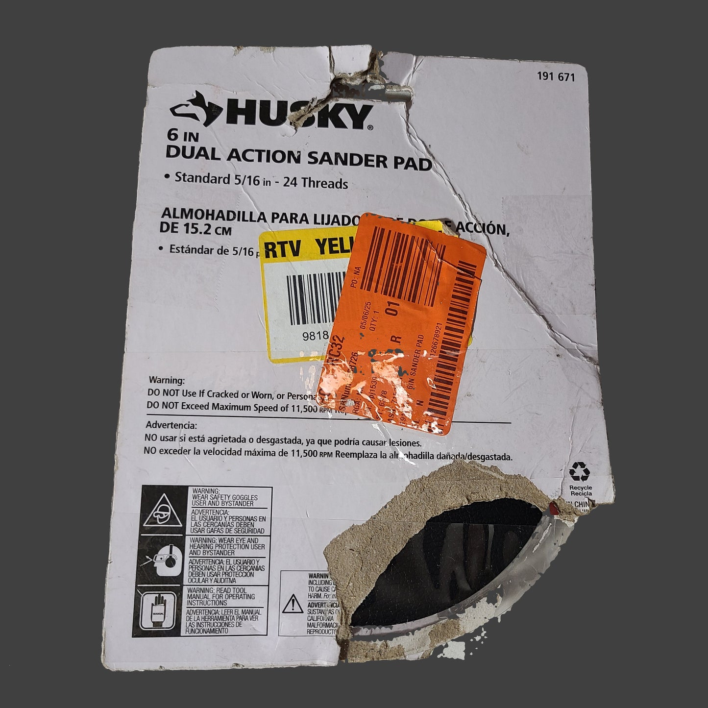 Husky 6" Dual Action Sander Pad - Standard 5/16" - 24 Threads - NEW