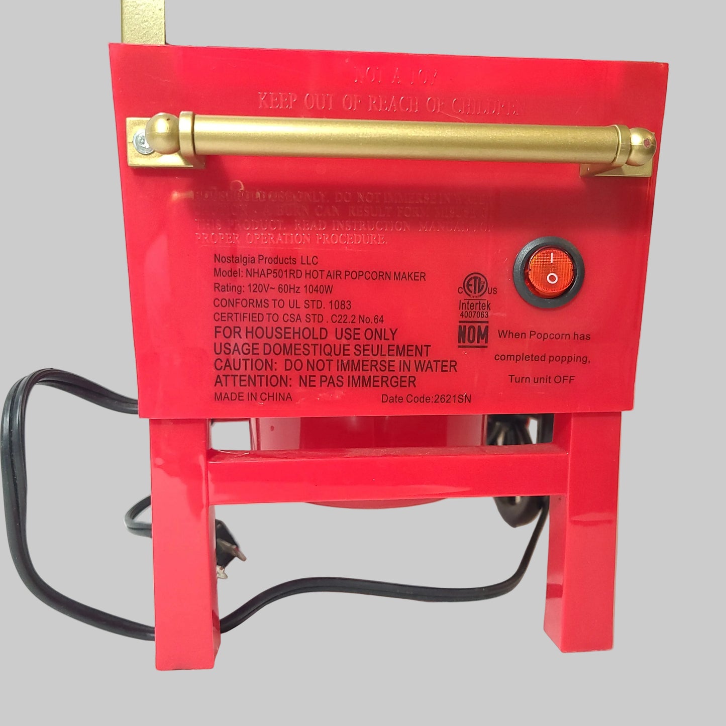 Nostalgia Tabletop Hot Air Popcorn Maker - Missing Measuring Cap - USED