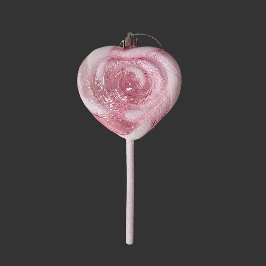 Pink Glittered Heart Lollipop Christmas Ornament - USED