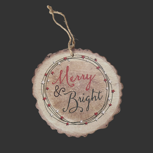 Wooden "Merry & Bright" Christmas Ornament - LIKE NEW