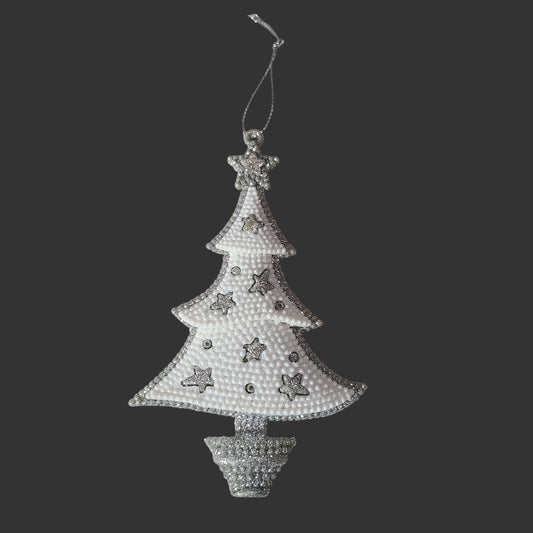 White & Silver Christmas Tree Ornament - USED