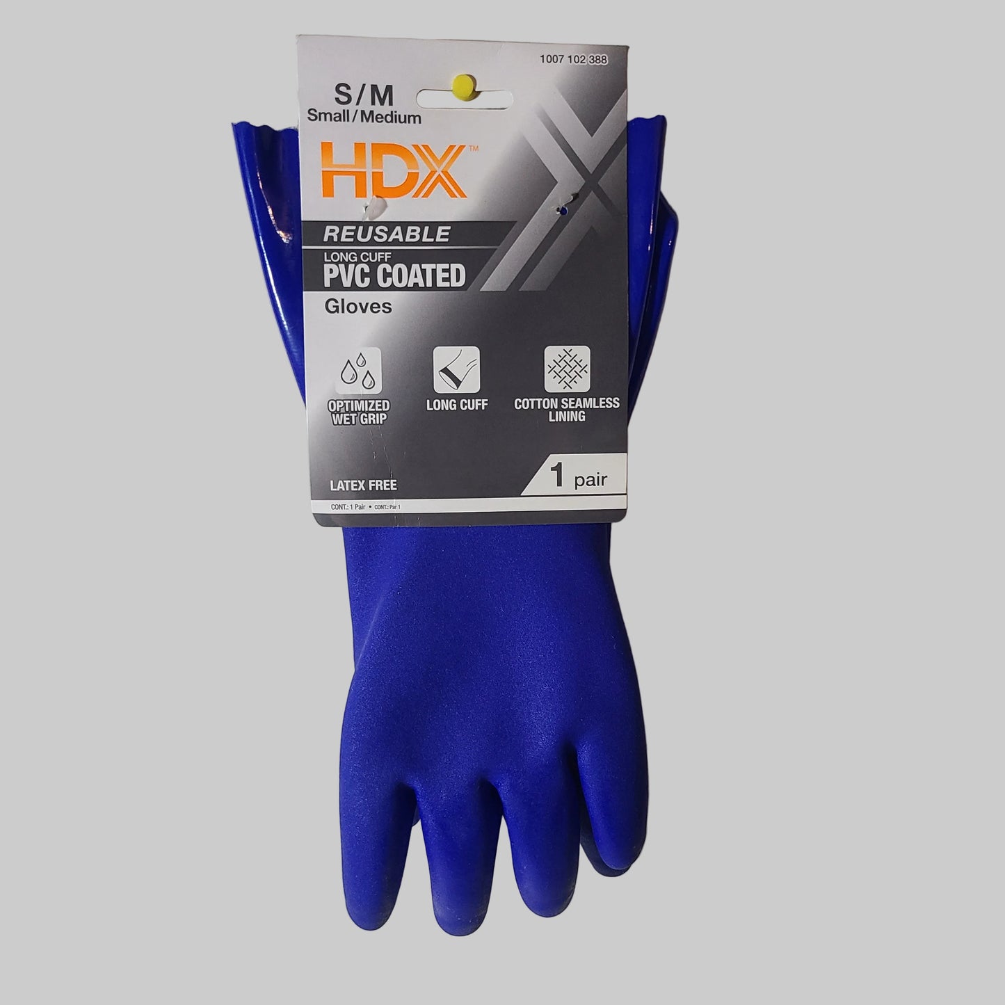 HDX S/M Reusable Long Cuff PVC Coated Gloves - Latex Free - NEW