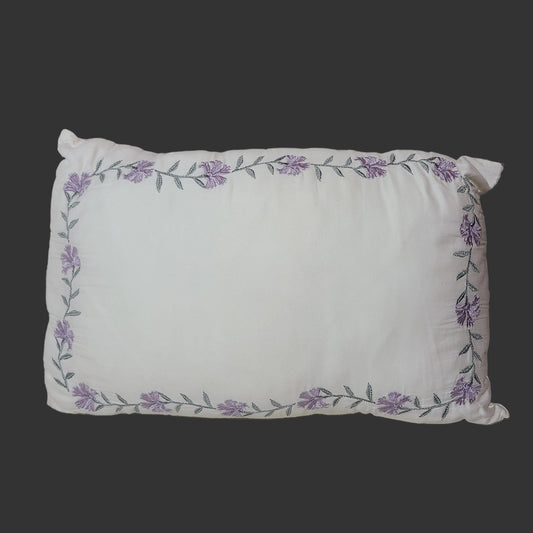 White Throw Pillow w/ Purple Floral Motif - USED