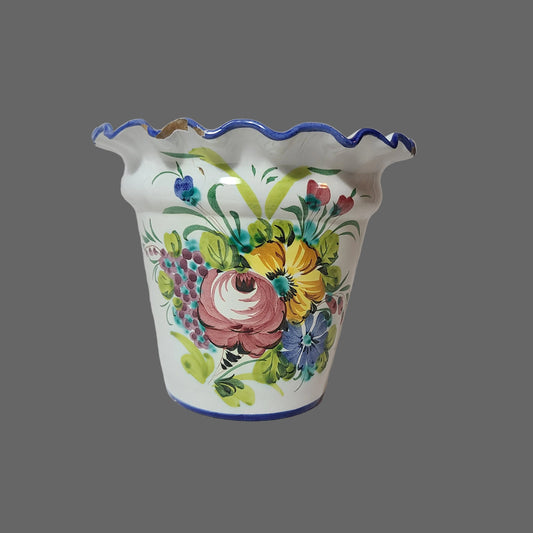 VTG Italian Hand Painted Ceramic Planter - Chips & Cracks - AS IS