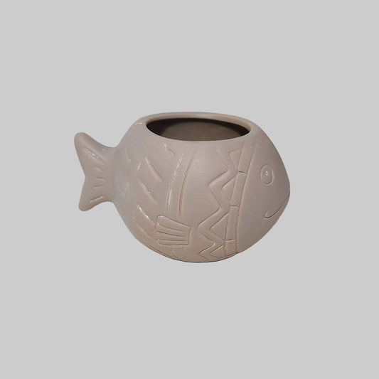 Brown Ceramic Fish Planter - USED