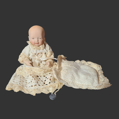 VTG Porcelain Baby in Christening Gown w/ Pillow - USED