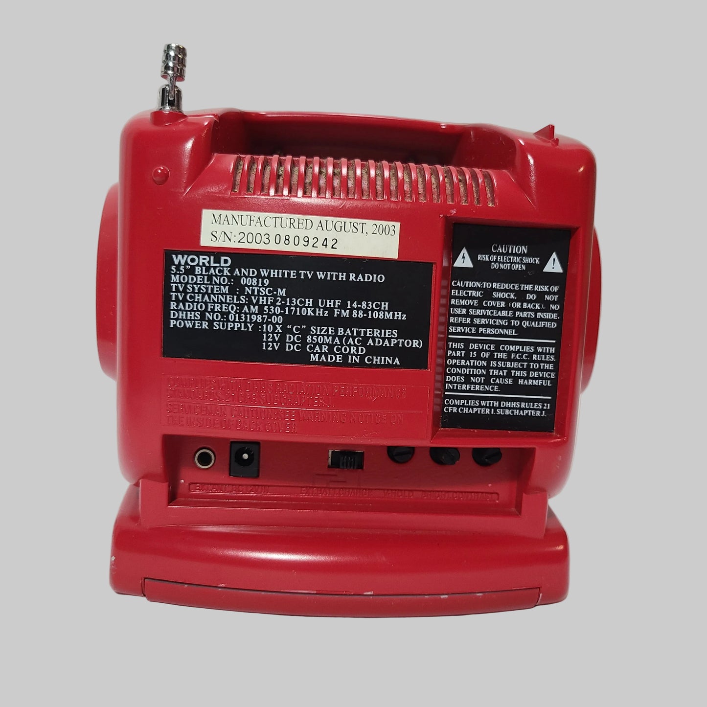 VTG Red World 5.5" Black & White TV with Radio - No Cord or Batteries - Untested - AS IS