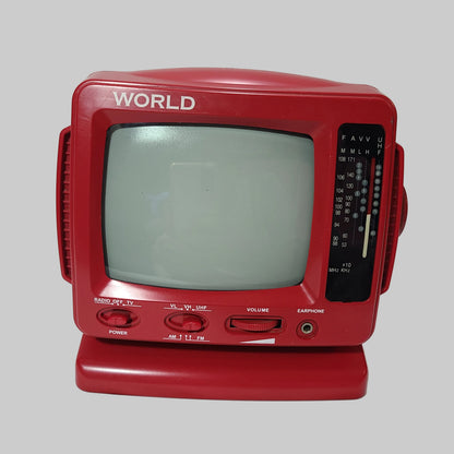 VTG Red World 5.5" Black & White TV with Radio - No Cord or Batteries - Untested - AS IS