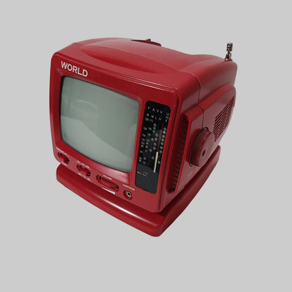 VTG Red World 5.5" Black & White TV with Radio - No Cord or Batteries - Untested - AS IS