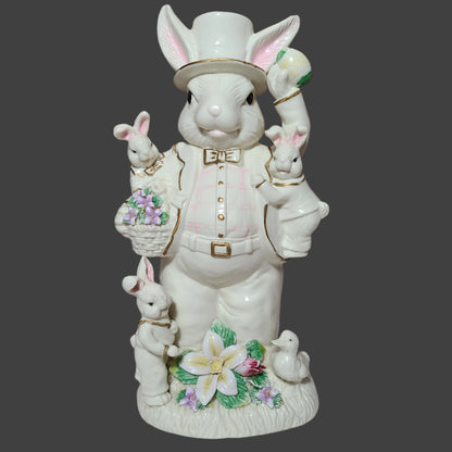 Musical 12" Porcelain Mr. Easter Bunny Figurine - Plays Here Comes Peter Cottontail - USED