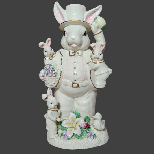 Musical 12" Porcelain Mr. Easter Bunny Figurine - Plays Here Comes Peter Cottontail - USED