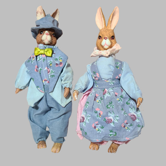 VTG Set of 2 Rabbit Dolls - Part Ceramic - Part Stuffed - USED