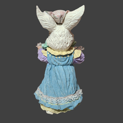 VTG Easter Bunny Resin Figurine w/ Soft Hat & Basket w/ Removeable Resin Carrots - USED