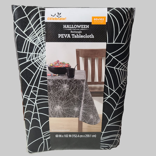 Way To Celebrate! Halloween Rectangle PEVA Black Spider Web Tablecloth - NEW