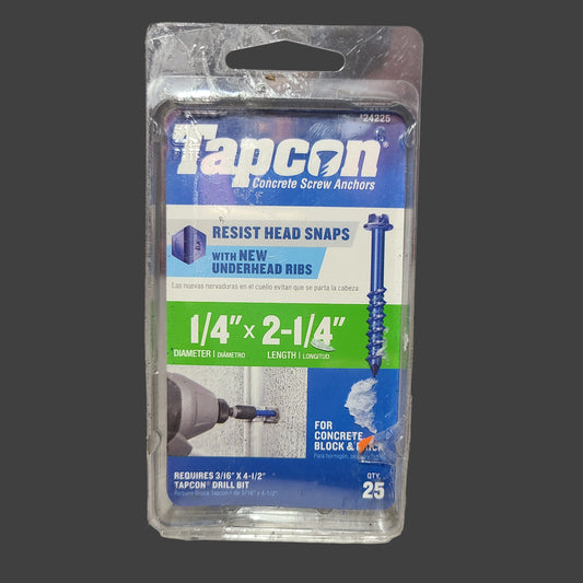 Tapcon 21CT 1/4" x 2-1/4" Concrete Screw Anchors w/ New Underhead Ribs - AS IS