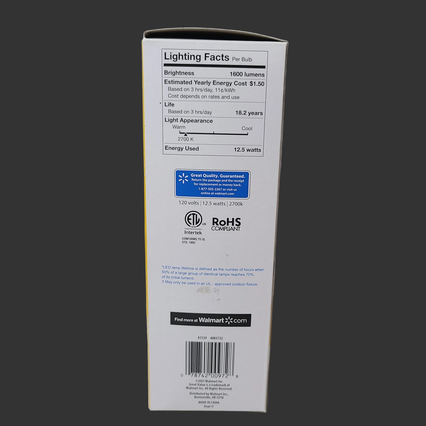 4PK Great Value LED General Purpose Medium Base Soft White 100 Watt Equivalent Bulbs - NEW