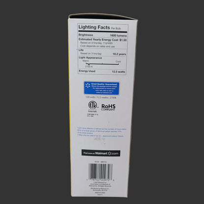 4PK Great Value LED General Purpose Medium Base Soft White 100 Watt Equivalent Bulbs - NEW