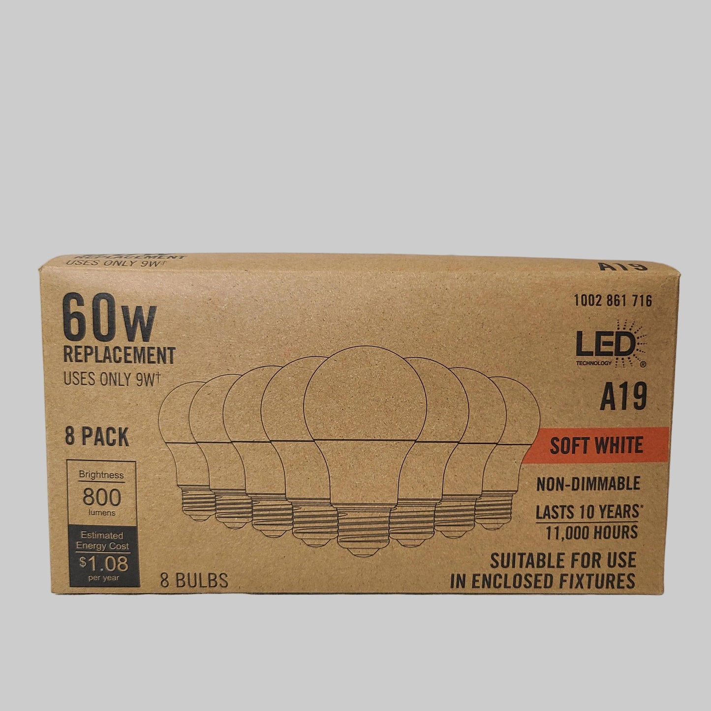 8PK Home Depot Indoor LED Soft White 60W Replacement Non-Dimmable Bulbs - NEW