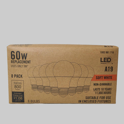 8PK Home Depot Indoor LED Soft White 60W Replacement Non-Dimmable Bulbs - NEW