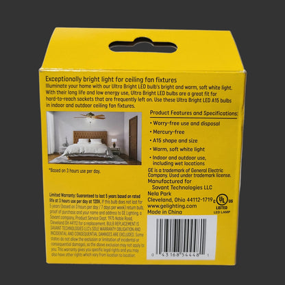 2PK GE Ultra Bright LED Medium Base Soft White Dimmable Ceiling Fan Bulbs - NEW