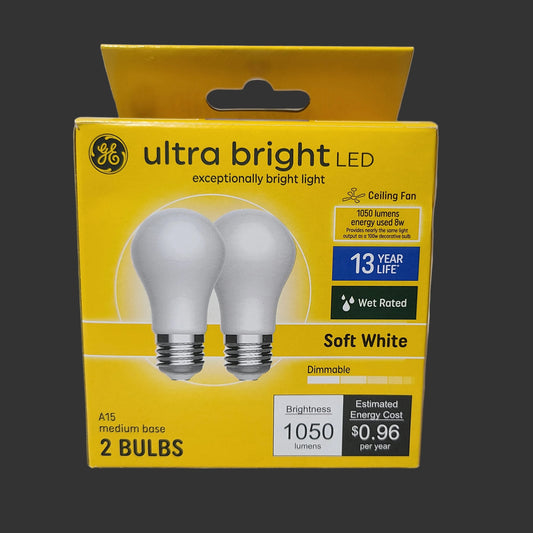 2PK GE Ultra Bright LED Medium Base Soft White Dimmable Ceiling Fan Bulbs - NEW