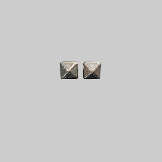 Silver Square Pyramid Shape Stud Earrings - USED