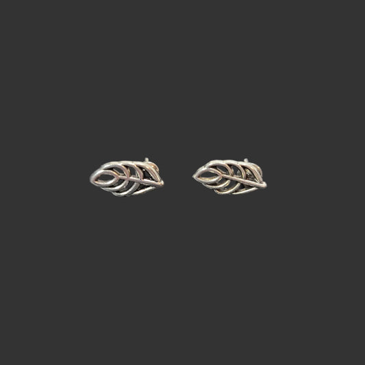 Silver Tone Leaf Stud Earrings - NEW