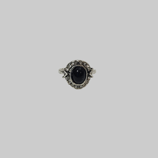 Silver Black Onyx Stone Ring - Size 5 - NEW