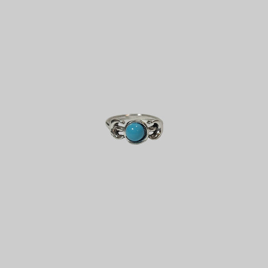 Silver Turquoise Two Crescent Moon Ring - NEW