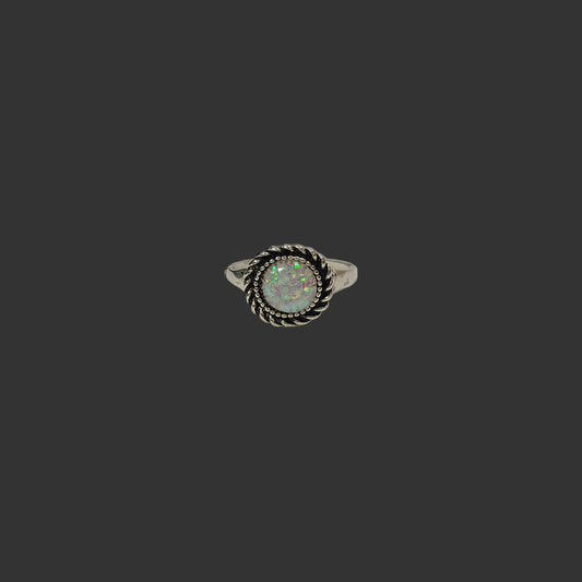 Silver Spiral Synthetic Opal Ring - Size 8 - NEW