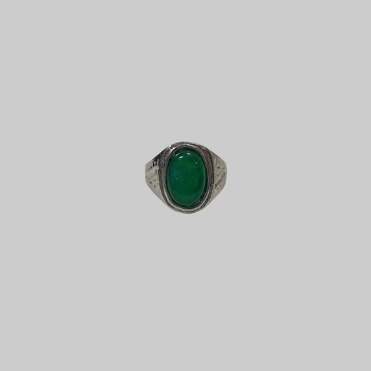 Silver Green Gemstone Chunky Ring - Size 9.5 - NEW