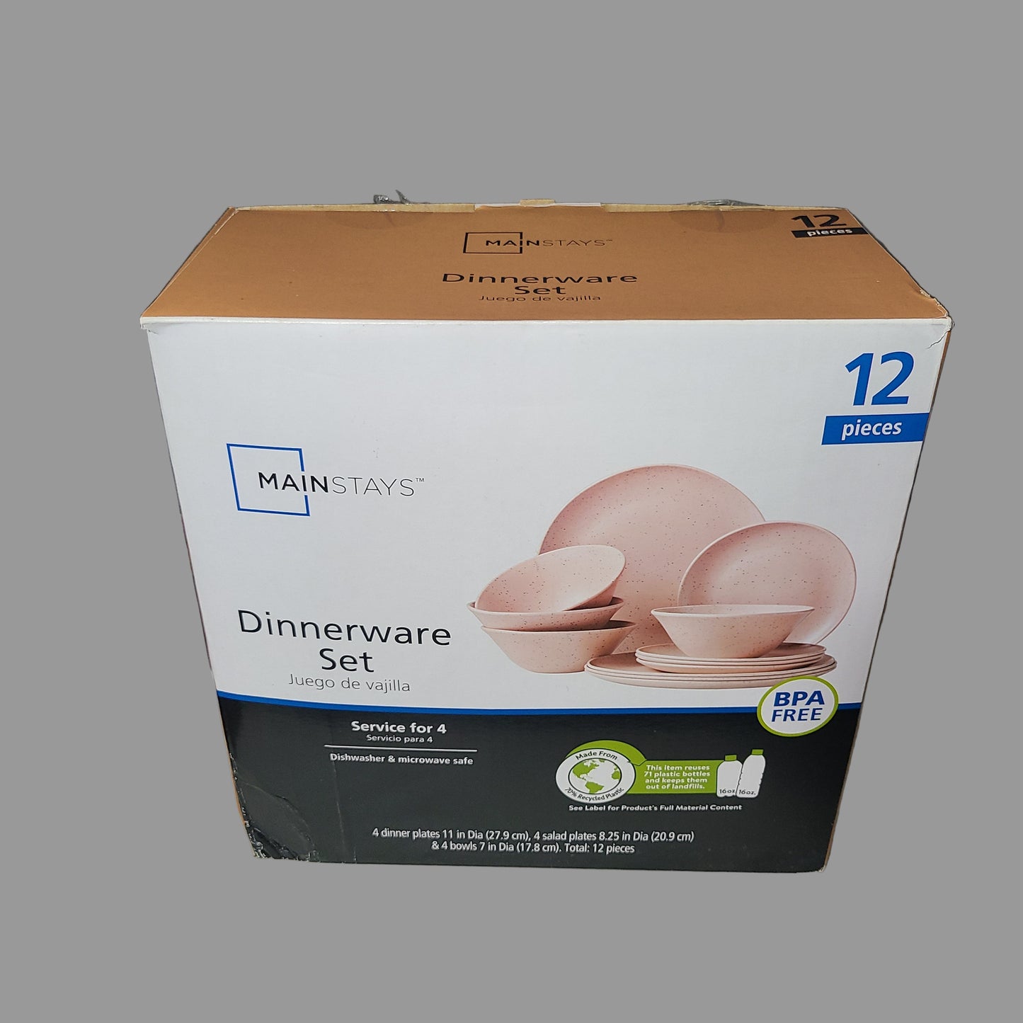 Mainstays 12 Piece Pink Dinnerware Set - NEW