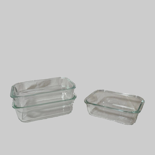 Set of 3 Clear Glass Food Storage Containers - No Lids - Small Chip - USED