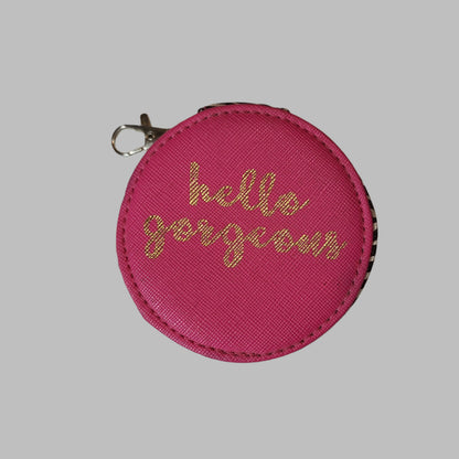 "Hello Gorgeous" Pink & Zebra Keychain Makeup Case - USED