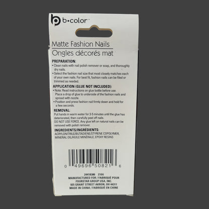 B-Color 12PC Matte Fashion Nails - Coffin Shape - Glue Not Included - NEW