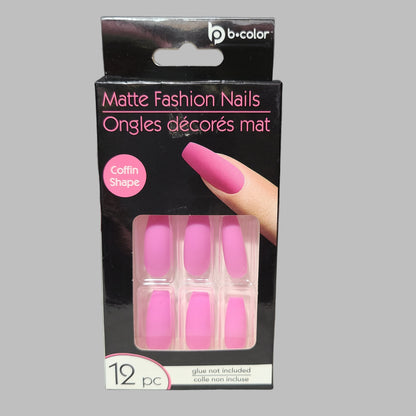 B-Color 12PC Matte Fashion Nails - Coffin Shape - Glue Not Included - NEW