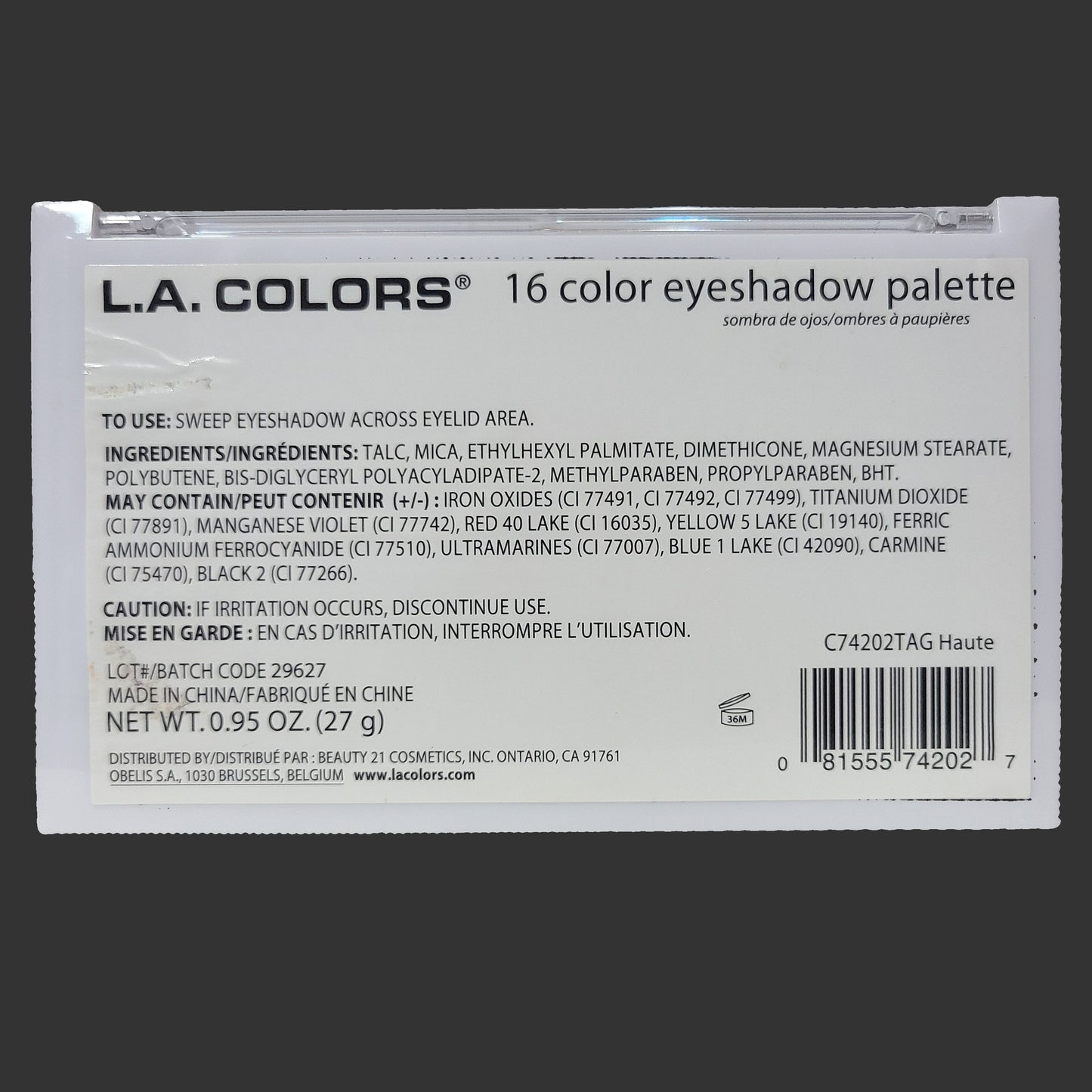 L.A. Colors 16 Color Eyeshadow Palette - Haute - Missing Applicator - NEW