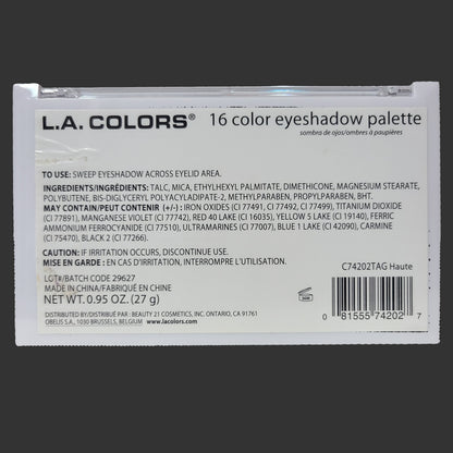 L.A. Colors 16 Color Eyeshadow Palette - Haute - Missing Applicator - NEW