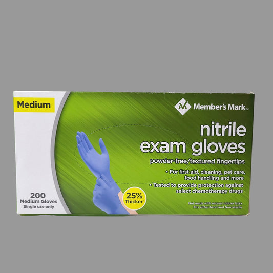 200PK Member's Mark Powder-Free Non-Sterile Nitrile Gloves - Medium - NEW