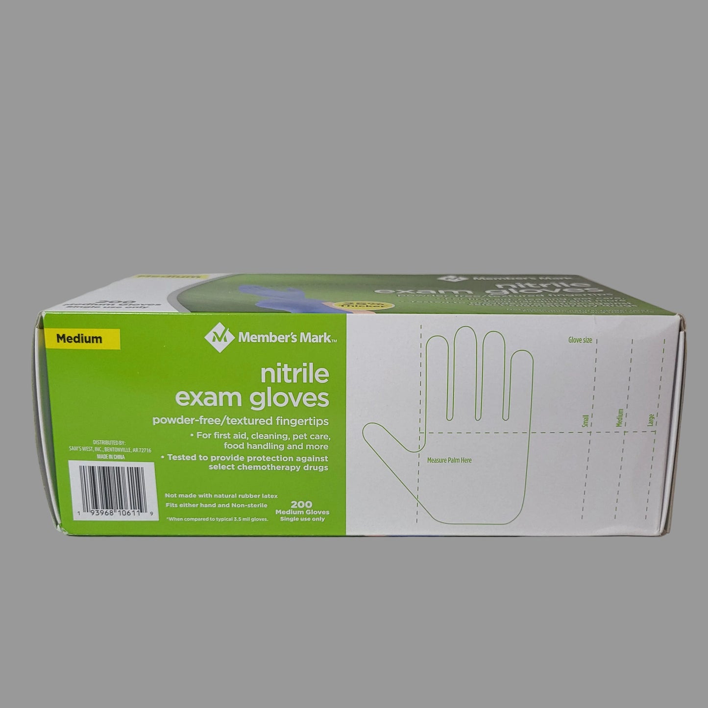 200PK Member's Mark Powder-Free Non-Sterile Nitrile Gloves - Medium - NEW
