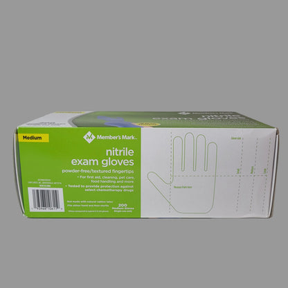 200PK Member's Mark Powder-Free Non-Sterile Nitrile Gloves - Medium - NEW