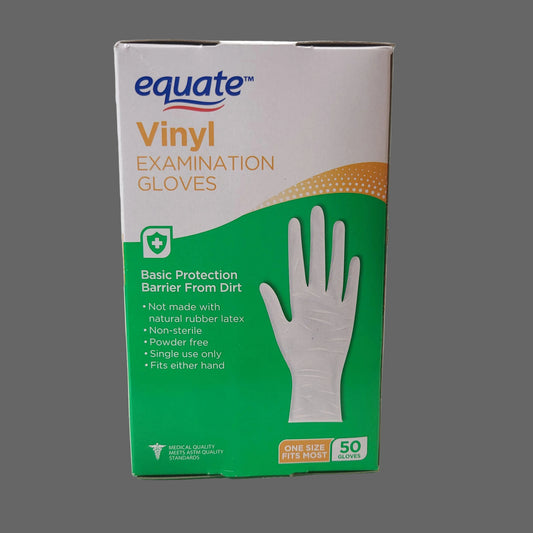 50PK Equate Non-Sterile Powder Free Vinyl Exam Gloves - NEW