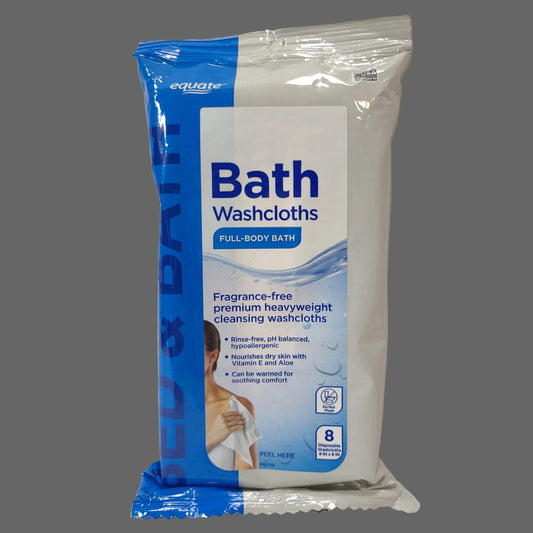 8PK Equate Full-Body Bath Washcloths - NEW