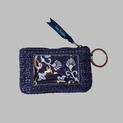 Vera Bradley Steel Blue Turtle Straw Travel ID/Coin Purse - LIKE NEW