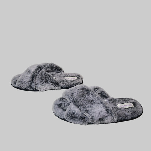Women's 8 Joyspun Faux Fur X-Band Gray Slippers - USED