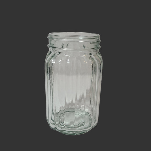 Clear Ribbed Glass Jar - No Lid - USED
