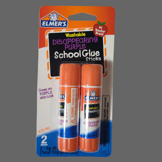 2 Pack Elmer's Washable Disappearing Purple School Glue Sticks - NEW