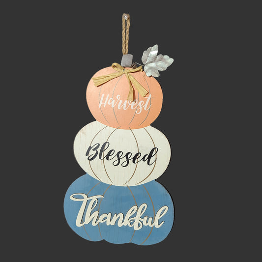 Harvest, Blessed, Thankful Pumpkin Hanging Sign - USED