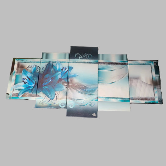 5PC Banmu Turquoise Lily Flower Canvas Wall Art - LIKE NEW