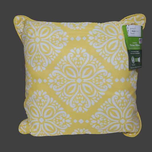 Mainstays Outdoor Yellow & White Design Throw Pillow - LIKE NEW